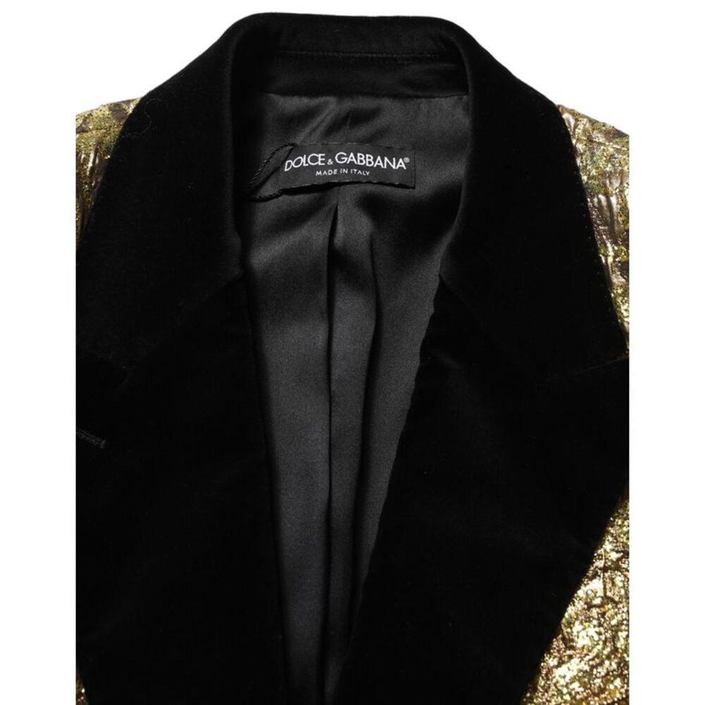 Dolce & Gabbana Gold Floral Jacquard Wool Trench Coat Women's Jacket